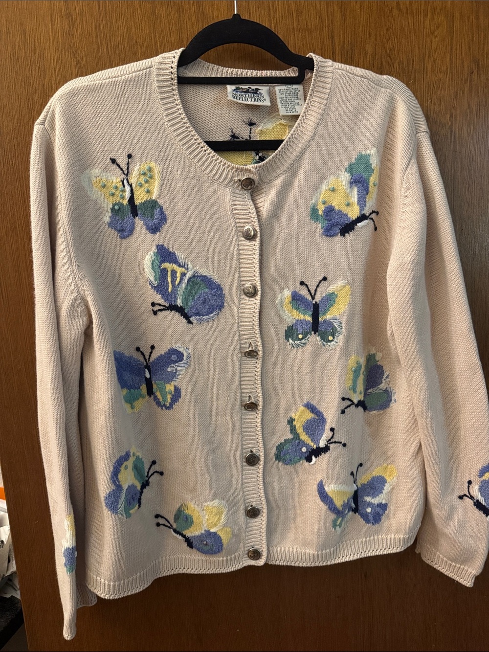 Vintage Northern Reflections Cream Cardigan with Multicolor Butterfly Motif